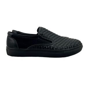 Joseph Abboud Mens 10 Loafer Black Intrecciato Leather Slip On Shoes Sneakers